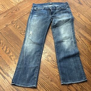 7 For All Mankind Distressed Blue Flare Jeans
